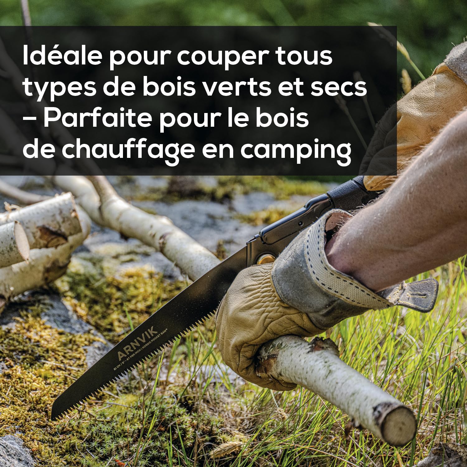 Nordic Pocket Saw Scie à Bois Pour le Jardinage - Scie Pliante Arnvik – Lame en Acier Trempé SK5 de 21 cm Pour Élaguer les Arbres ou Couper le Bois de Chauffage en Camping - Scie Elagage