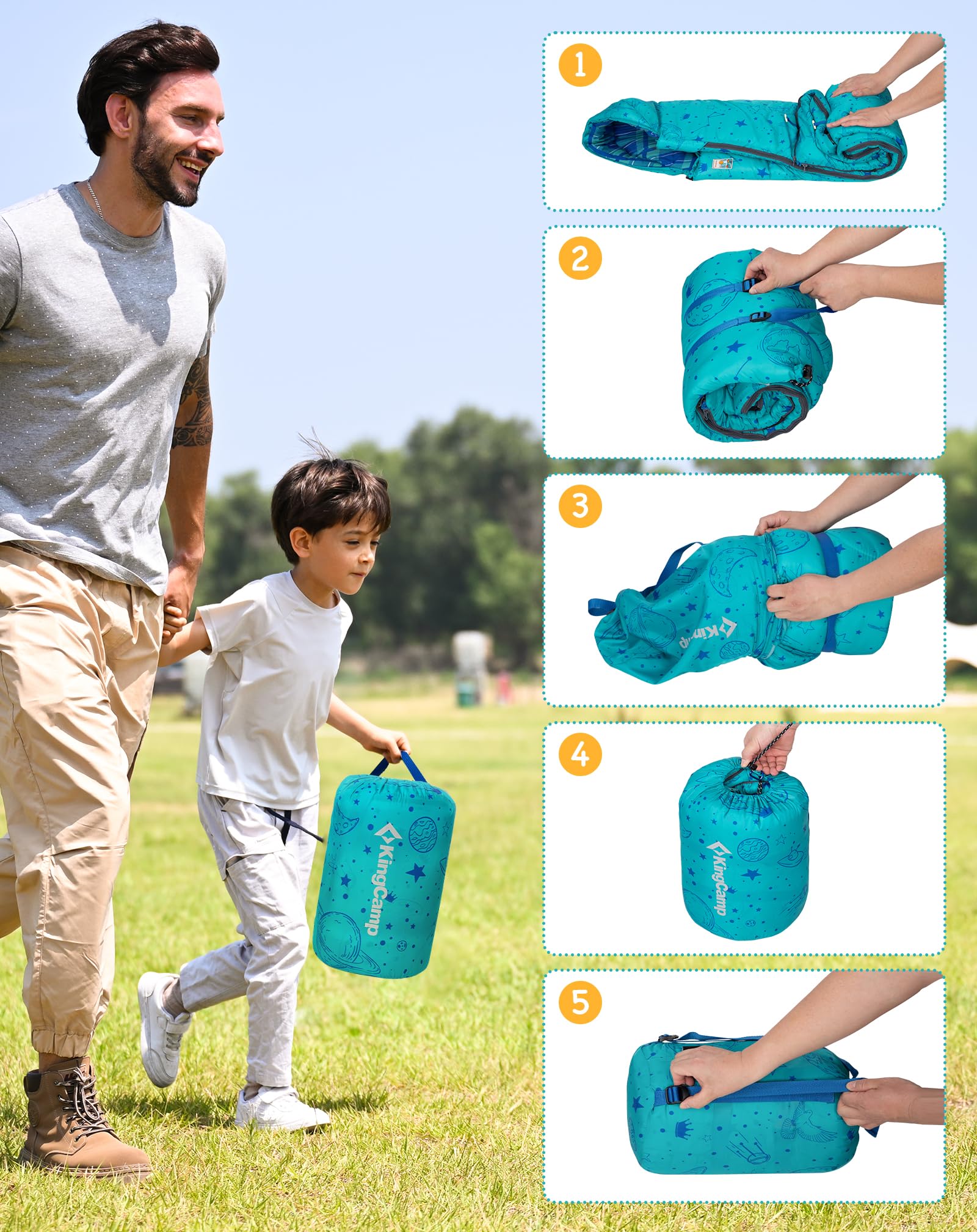 KingCamp Saco de Dormir Niños Franela de Algodón | 170 X 70 cm | 7℃ a -13 ℃ | Cálido y Cómodo para Niñas(Altura máxima hasta 145 cm) | Invierno Camping Accesorios, Viajes y Actividades