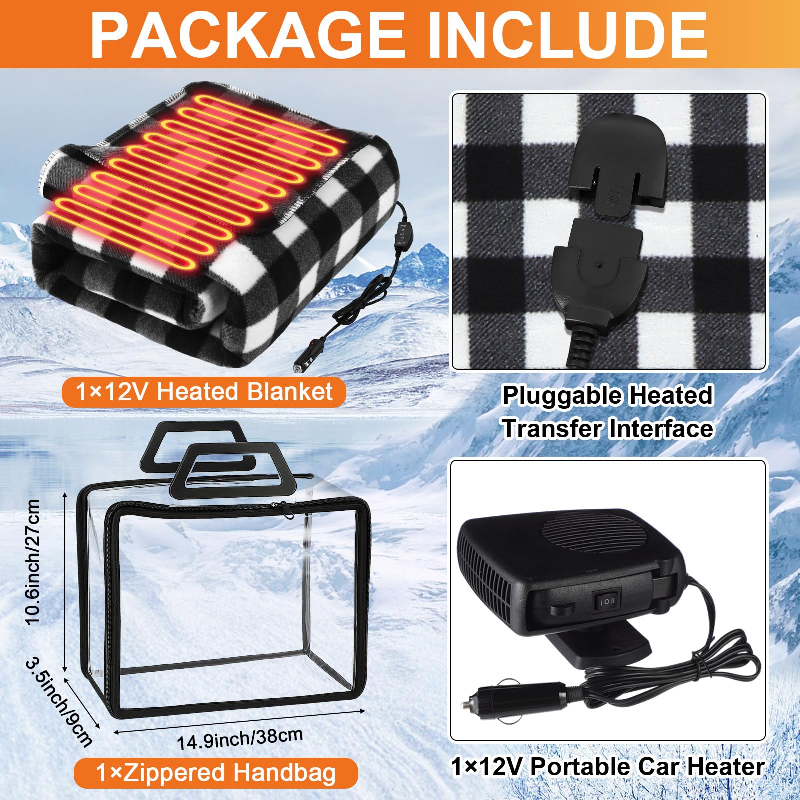Amazon.com: Therwen 58 x 43 Inch 12v Heated Car Blanket Electric Blanket  Portable Car Heater 150w 12v Heater Plug in Cigarette Lighter Defroster 360  Degree Storage Bag Warm for Truck SUV Rv