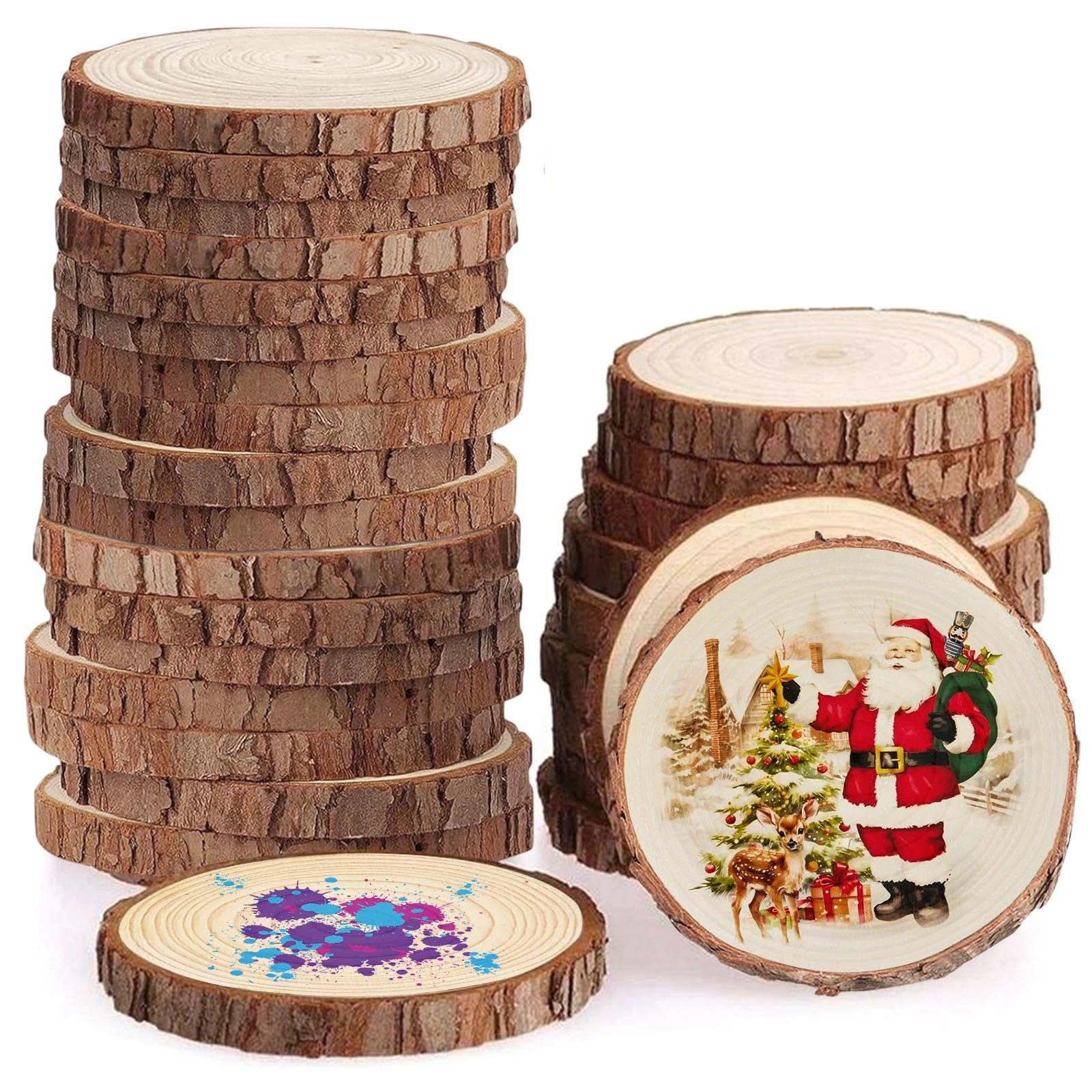 Eulihent 30 Pcs Wood Slices 7-8cm Wooden Log Slices No Hole Wooden Discs Wood Circles for Crafts DIY Arts Wedding Christmas Coasters Decorations