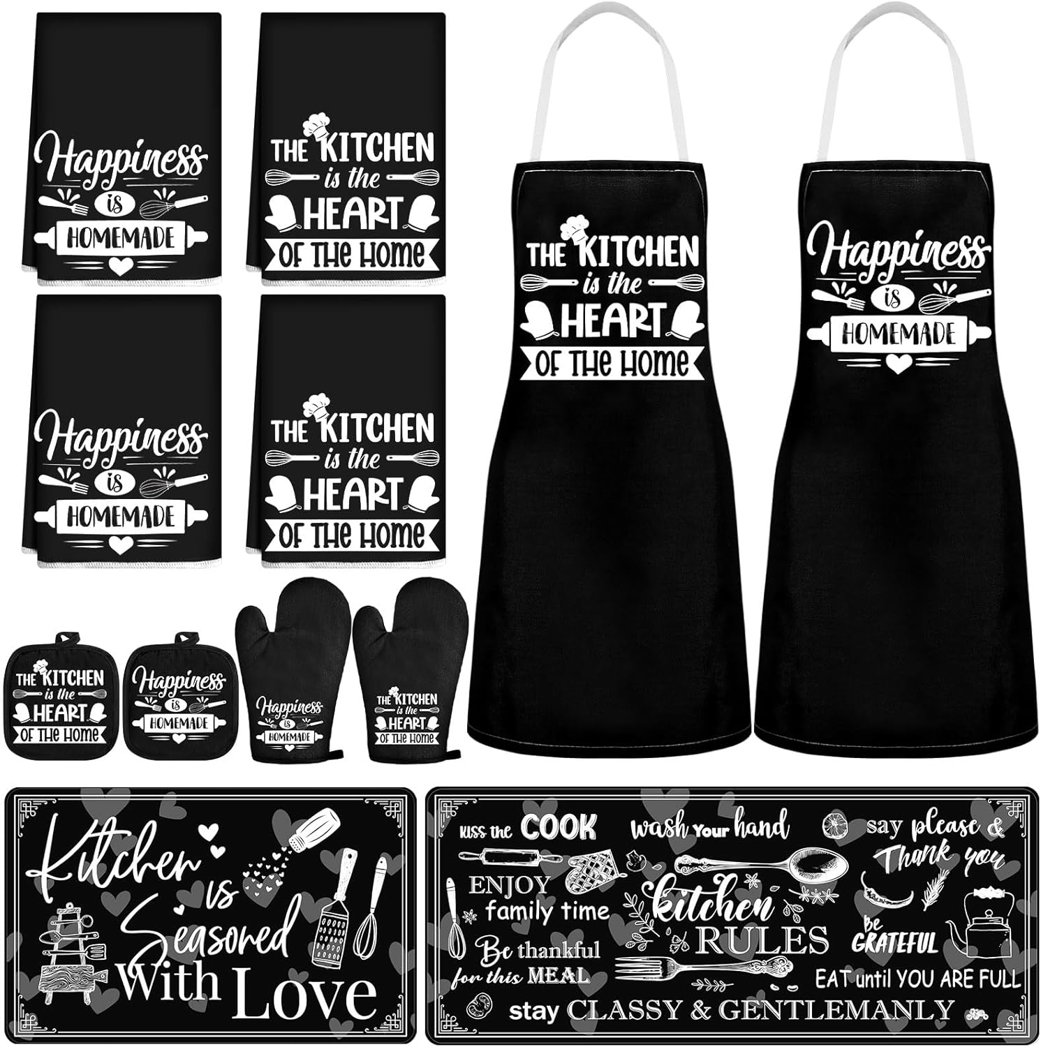 12 Pcs Farmhouse Home Kitchen Decor Set Oven Mitts Pot Holders Kitchen Rug and Towel Set with Apron