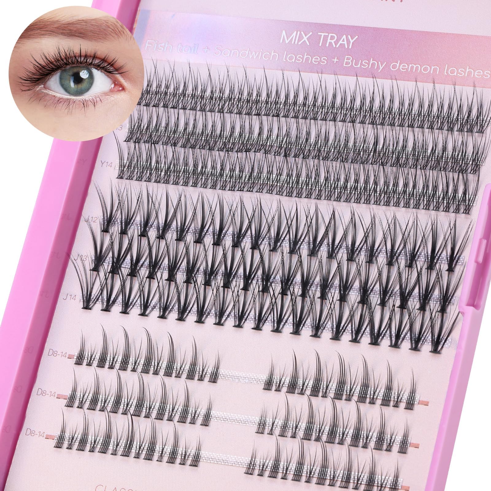 255 Clusters Individual Lashes 12-14mm Cluster Lashes Natural False Eyelashes 3 in 1 Mink Eyelash Extension DIY Kit