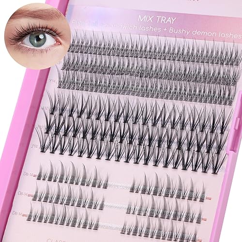 255 racimos de pestañas individuales de 0.47 a 0.55 pulgadas, pestañas postizas naturales, 3 en 1, extensión de pestañas de visón, kit de bricolaje