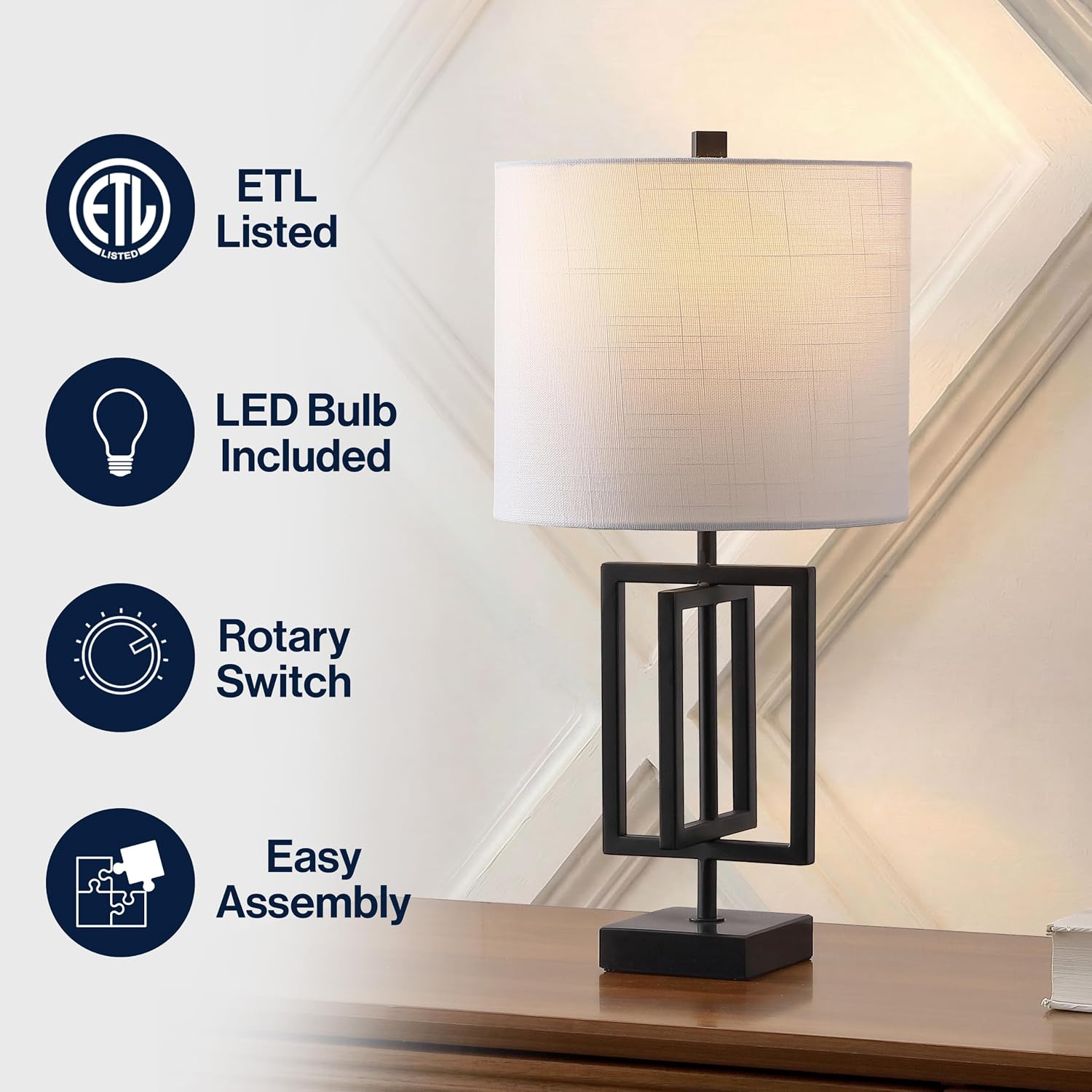JONATHAN Y Anya Geometric Metal Marble Lamp 20.25", Black/White image 4