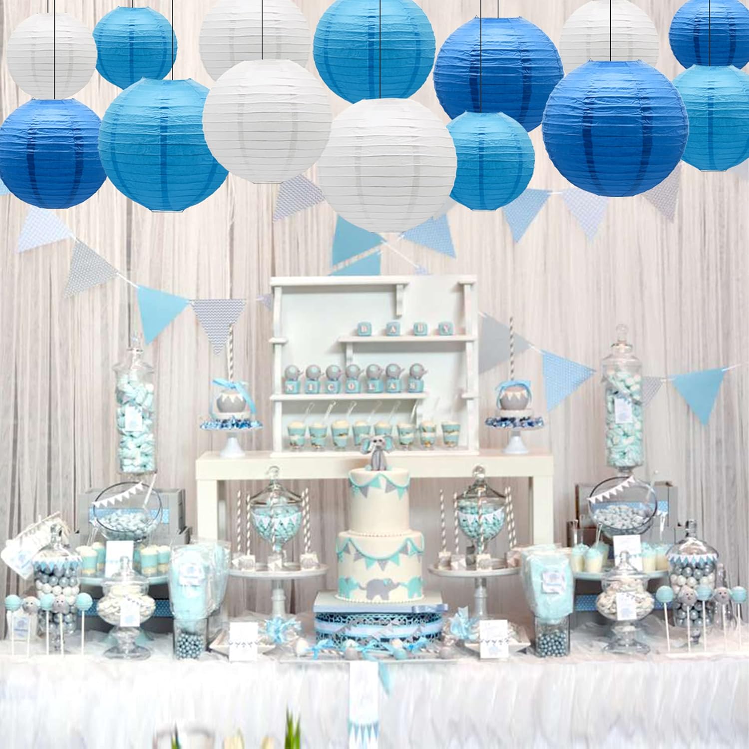 Blue Party Decorations Jellyfish Paper Lanterns for Ocean Theme Birthday Decors, Baby Shower Baby Room