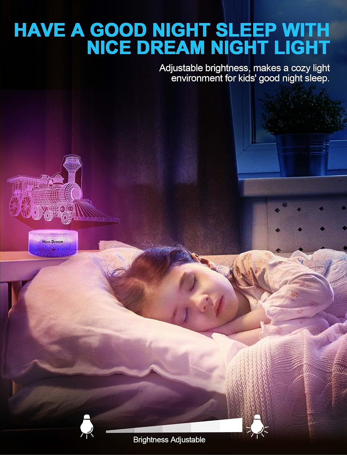 Nice Dream Train Night Light for Kids, 3D Illusion Lamp, 16 Colors Changing with Remote Control, Room Decor, Gifts for Children Boys Girls