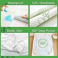Vista 3 de GOONIK Protector de colchón de tamaño individual, transpirable, de viscosa de bambú, impermeable, con bolsillo de 6 a 16 pulgadas de profundidad