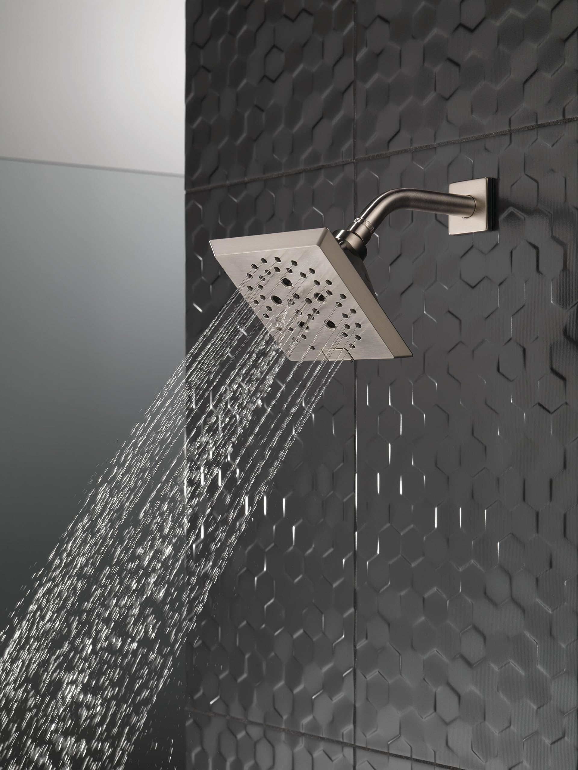 DELTA Faucet 52664-SS H2Okinetic 5-Setting Angular Modern Raincan Shower Head, Stainless - Image 2