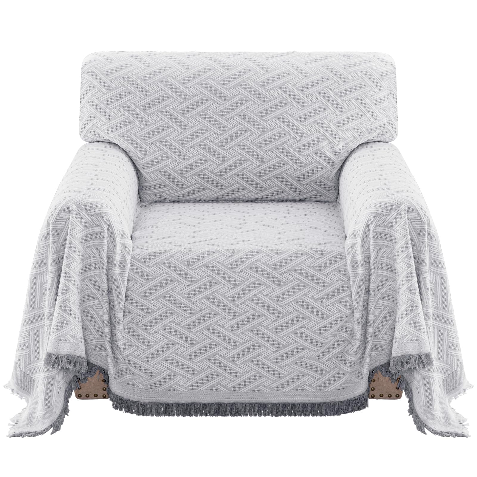 Bellahills Grey/White Sofa Cover For Armchairs Couch Covers Cotton Sofa Slipcovers Furniture Protectors From Pets Knitted Decorative Settee Covers (180X230cm, )