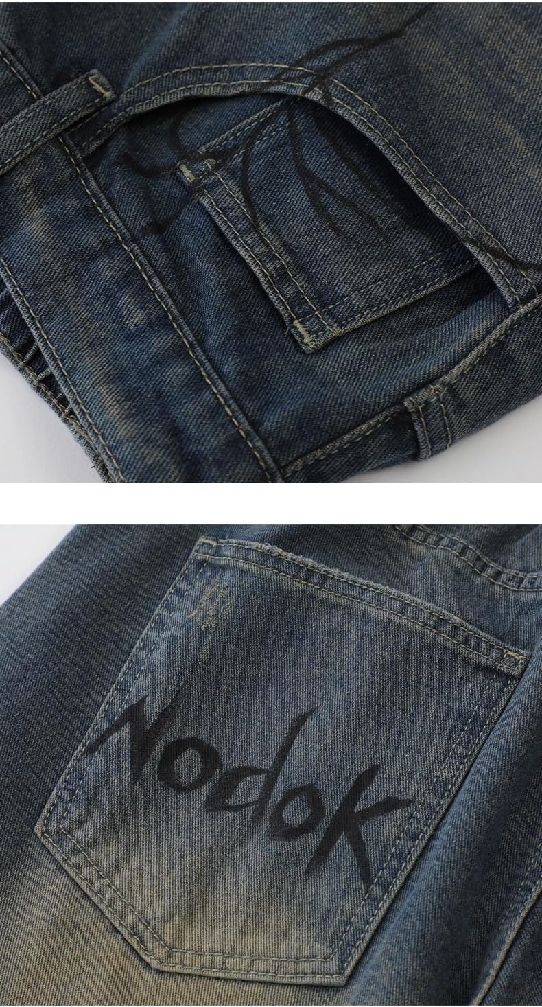 Men's Blue Jean Loose Shorts Baggy Casual Y2K Gothic Spider Graphic Print Denim Shorts