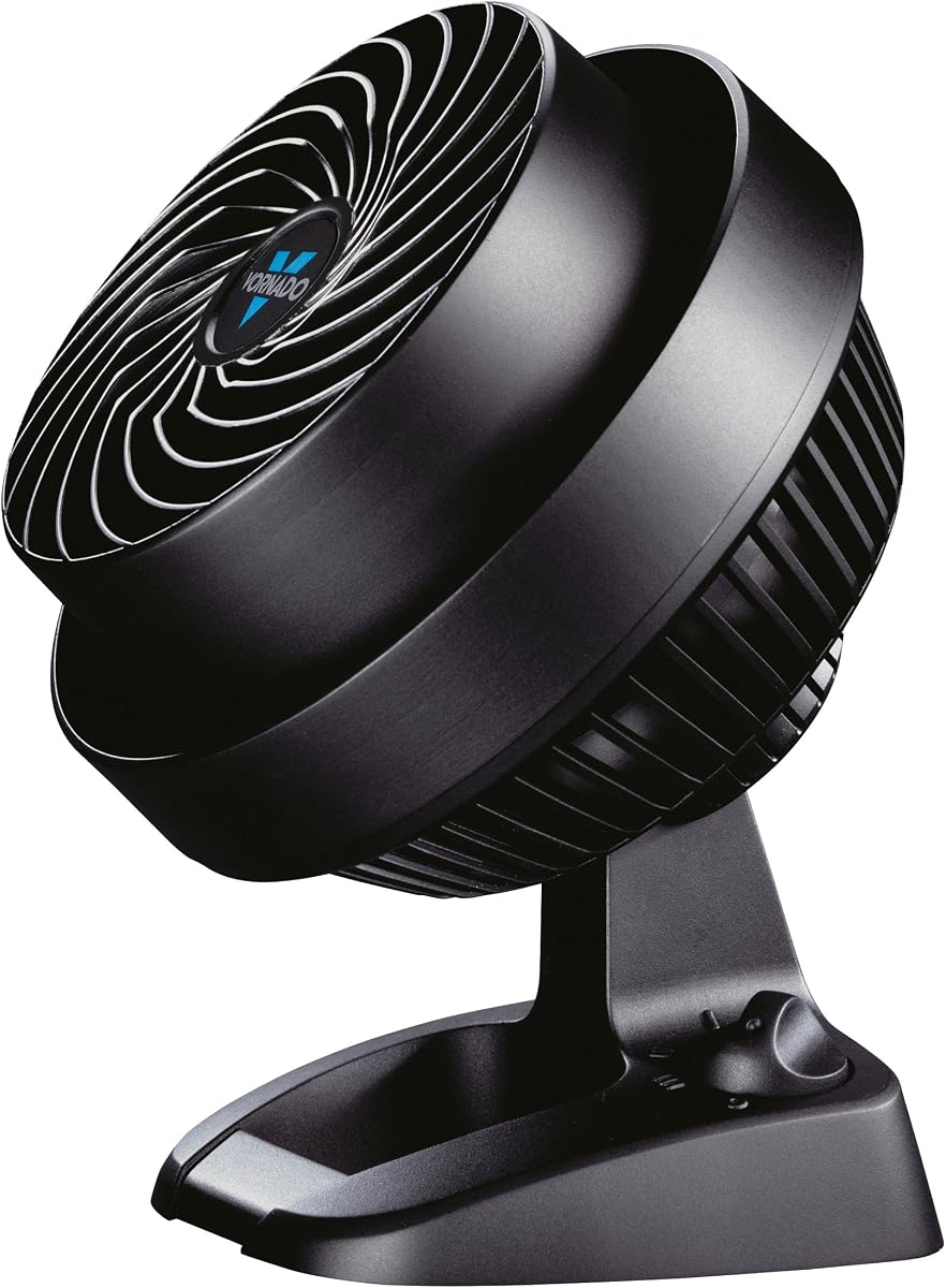 530 Compact Air Circulator Fan, 3-Speed Manual Control, Adjustable Tilt, Whole Room Cooling, Black Floor Fan for Bedroom and Office, Vortex Action, 65 ft Range