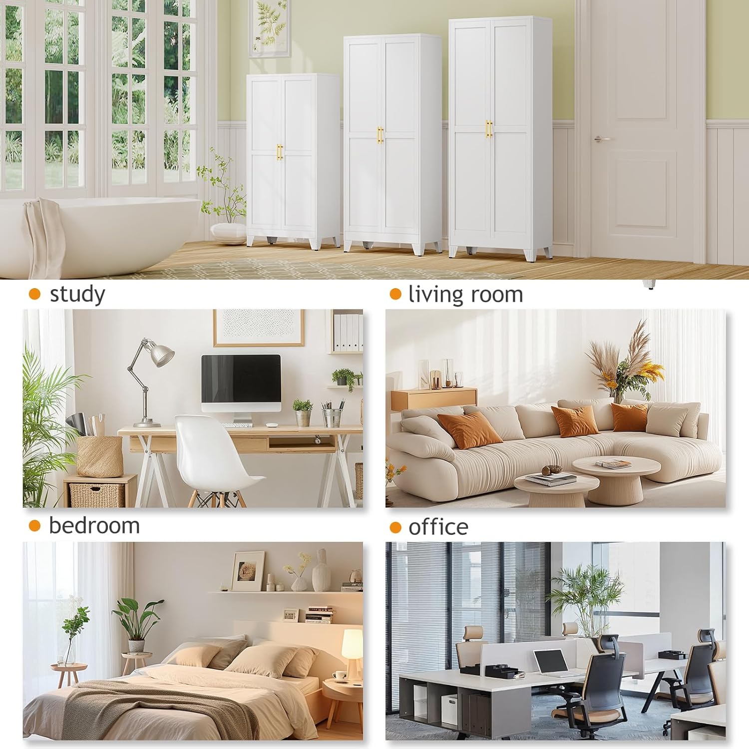 71" Tall Metal Pantry Storage Cabinet with Doors and 4 Adjustable Shelves, White Kitchen Food Pantry Cabinets, Tall Freestanding Cupboard for Kitchen, Dining Room or Living Room