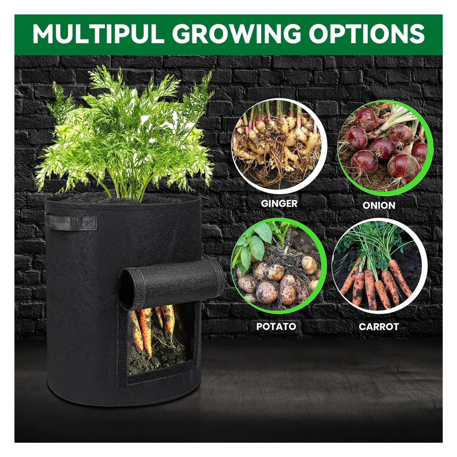 Macetas de Tela 5/7/10 galones, Bolsas Cultivo Gruesas no Tejidas for jardín, Vegetales, Tomates, Patatas, Herramienta con Mango, 2 uds para Cultivar Frutas(Grey,10 Gallon)