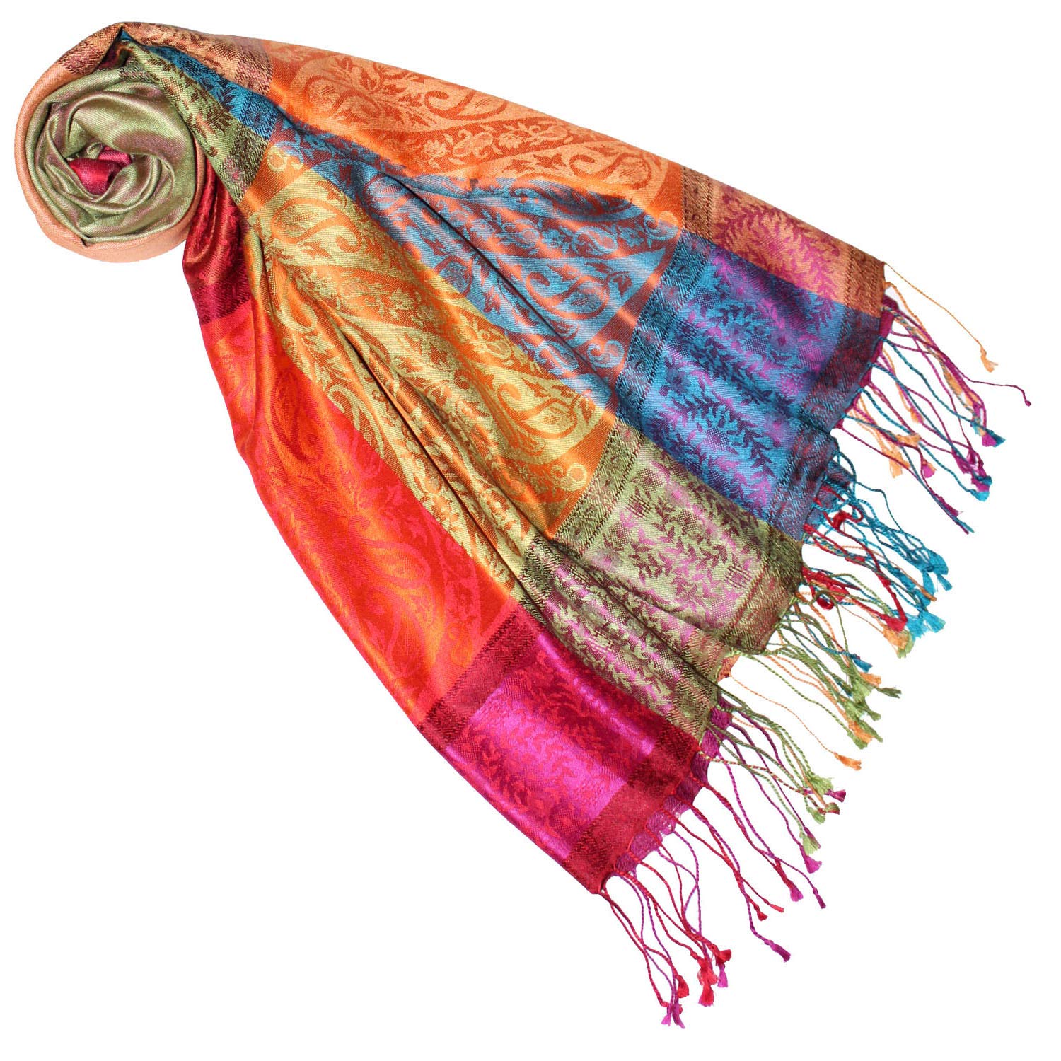 Lorenzo Cana Pashmina Schal Schaltuch jacquard gewebt 100% Seide Paisley Muster Seidenschal Seidentuch Seidenpashmina mehrfarbig 70 x 190 cm