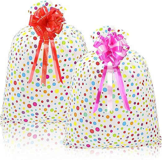 2 Pack Jumbo Plastic Gift Bags, 36× 56 inches Extra Large Christmas Gift Bag with Pull Bows