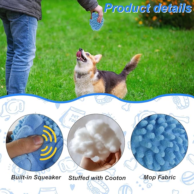 Juguete para Perros Andiker con Chirriador, Forma de Erizo, Tela de Terciopelo, Azul miniatura 3