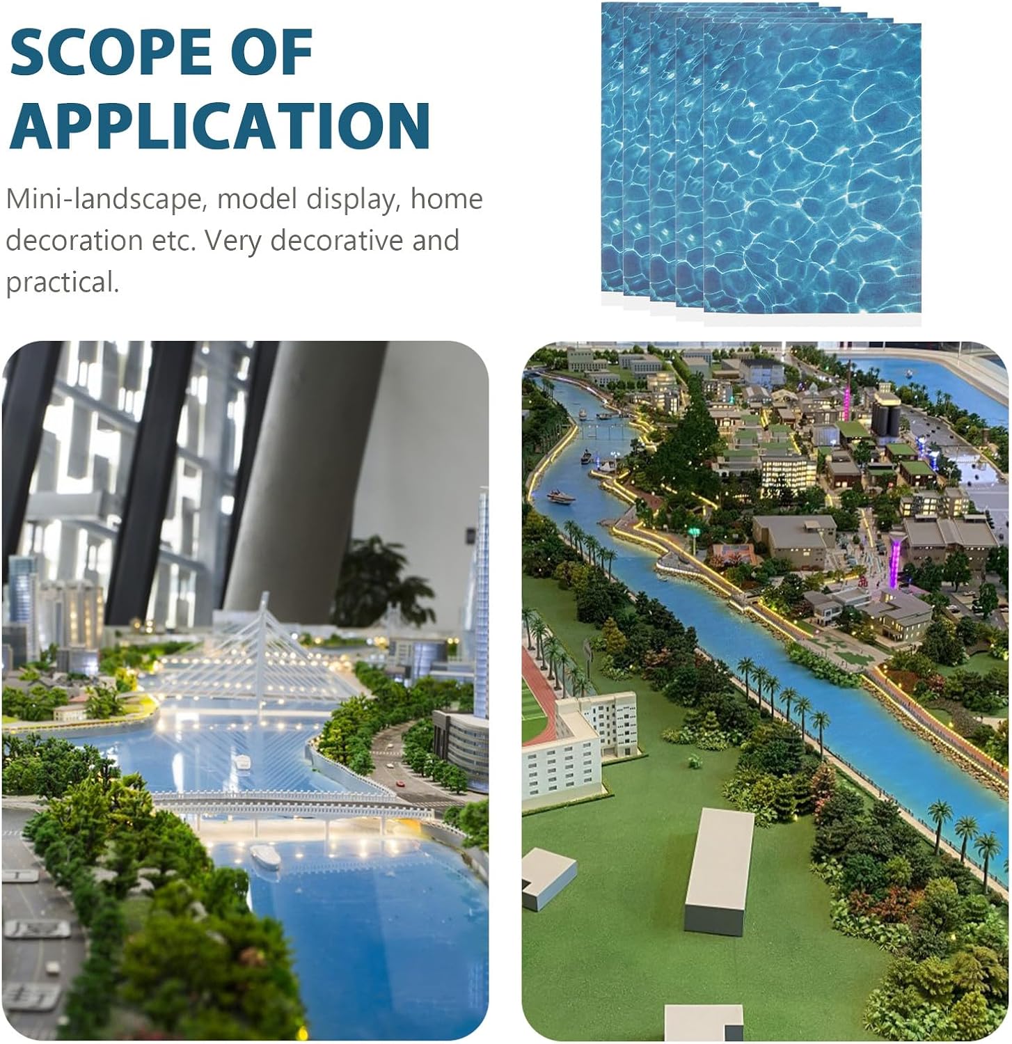 5pcs Artificial Water Sheets Self Adhesive - Realistic River Ripple Film for Diorama Water Scenes, Model Railroad Layout, Miniature Landscape and Dollhouse Decoration