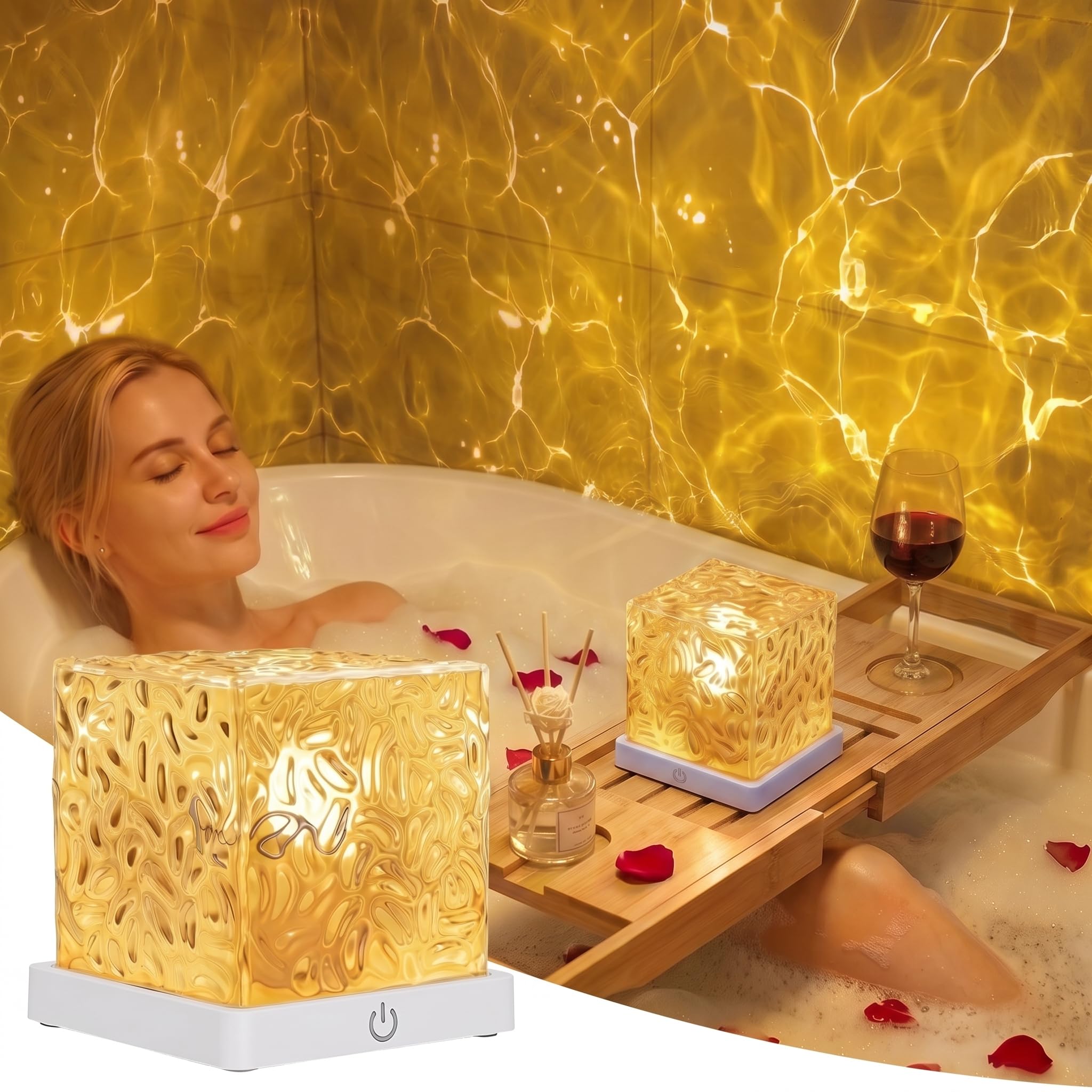 Foluu Shower Light, Rechargeable 16‑Colour LED Ocean Wave Projector, Touch & Remote Control Wireless Bathroom Mood Lamp, Portable Ambient Night‑Light for Shower, Bedroom, Party Decor