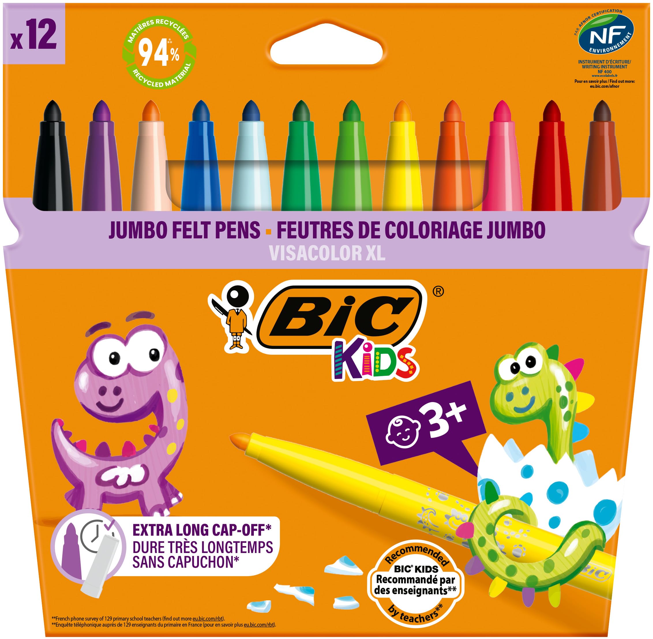 BiC Kids Ecolutions Visa Color XL Felt Pens - Assorted (Pack of 12) - Bic 12 Rotuladores Visacolor XL