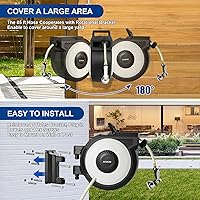 Vista 3 de Retractable Garden Hose Reel by BSTOKCAM, 1/2" x 90 FT Hybrid Rubber Hose, Heavy Duty Water Hose Reels Automatic Rewind Storage, 10 Patterns Nozzle