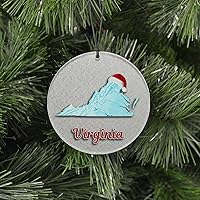 Vista 66 de Vermont Christmas Ornament - Winter Theme Featuring Snow, State Terrain Map and Santa Cap - 2025 Hanging Acrylic Disc Decoration For Tree - Unique