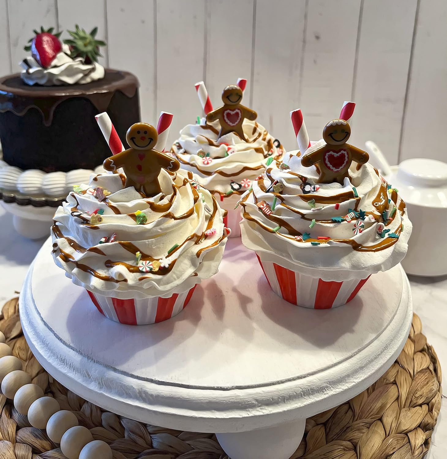 Fake Cake Cupcakes- Christmas Gingerbread Man Cupcakes- Set of 3- Handmade by Dezicakes- Fake Cake -Artificial Cupcakes