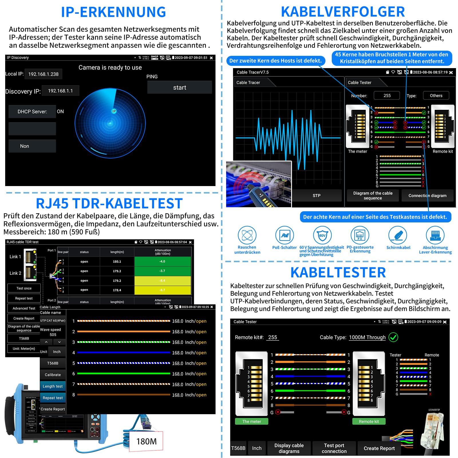 Henkion IPC-9800MOVTADHS Pro CCTV-Kameratester 8K 32MP IPC-Test 7-Zoll-IPS-Touchscreen-Monitor CCTV-Tester Unterstützung 4K 8MP HD-TVI CVI AHD SDI IP-Kameratest DMM OPM TDR POE RS485 WiFi HDMI VGA