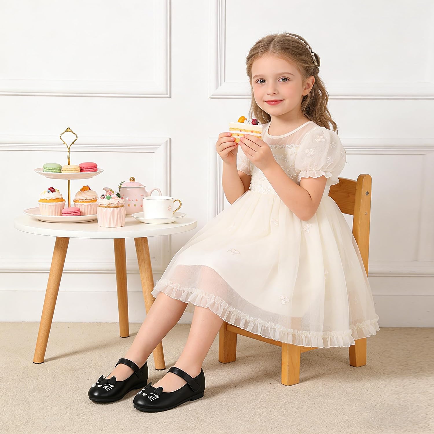 Cute Cat Dress Shoes for Toddler Girls, Flower Girls Mary Jane Shoes Glitter Princess Ballet Flats for School Party Wedding