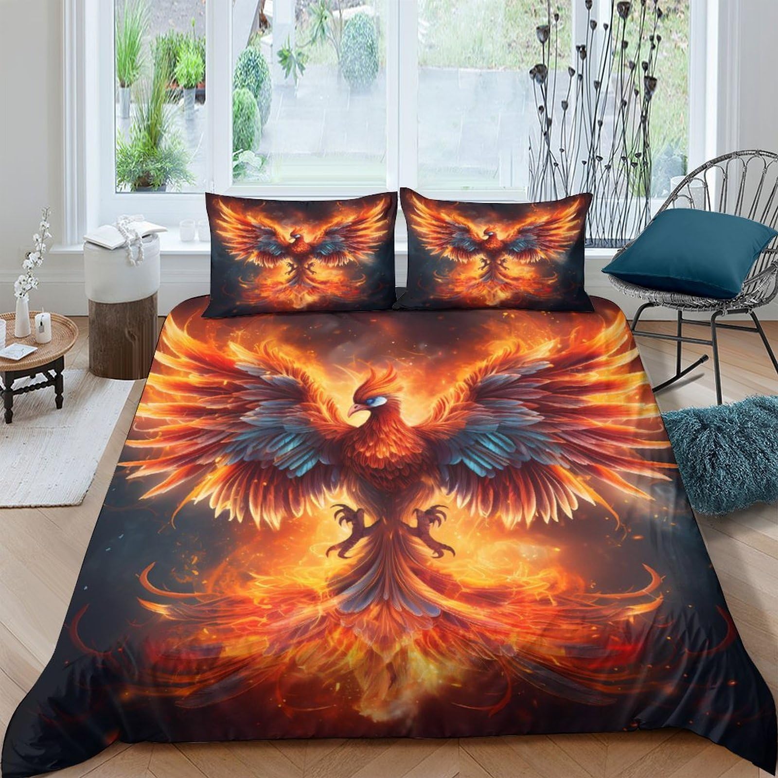 Ctjqhvkz Style-10 3D Printed Fire Phoenix Fitted Sheet Microfiber Soft Breathable Flame Bird Bed Cover For Bedroom Dorm Decor Single（135X200cm）