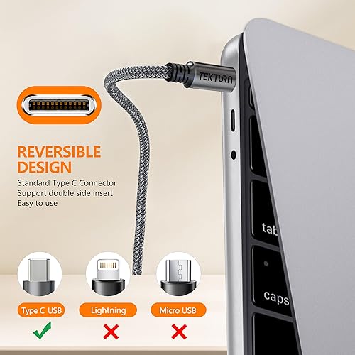 Miniatura 6 de Cable de carga USB-C de 240 W, chip E-Mark, 180 W, 140 W, compatible con 100 W, trenzado de 6.6 pies6.6 ft, paquete de 2, conectores rectosL para