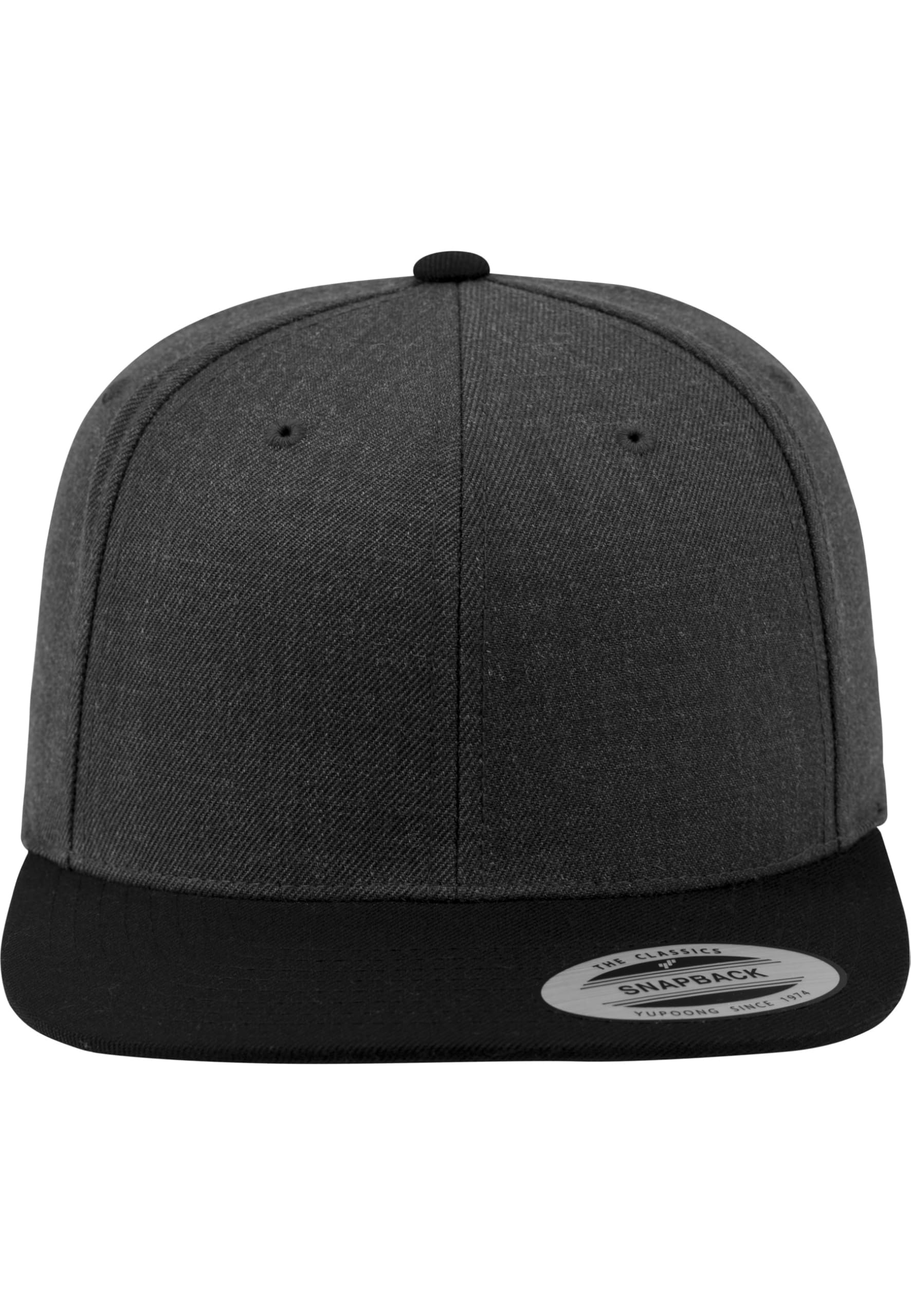 Yupoong Unisex Kappe Classic Snapback 2-Tone, zweifarbige blanko Cap mit geradem Schirm, One Size Einheitsgröße für Männer und Frauen, Farbe cha/blk