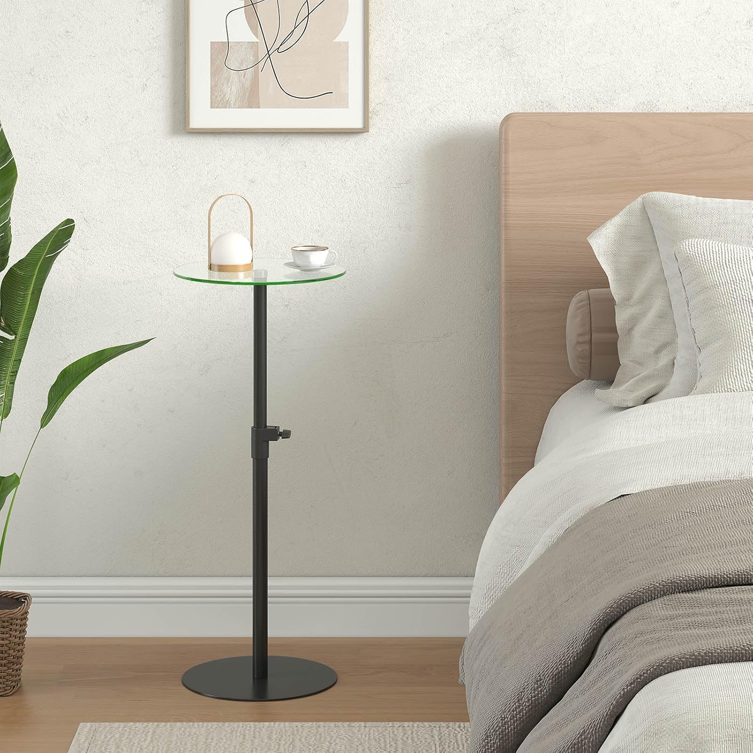 sthmec Round Side Table, Glass End Table, Small Round Coffee Table, Black
