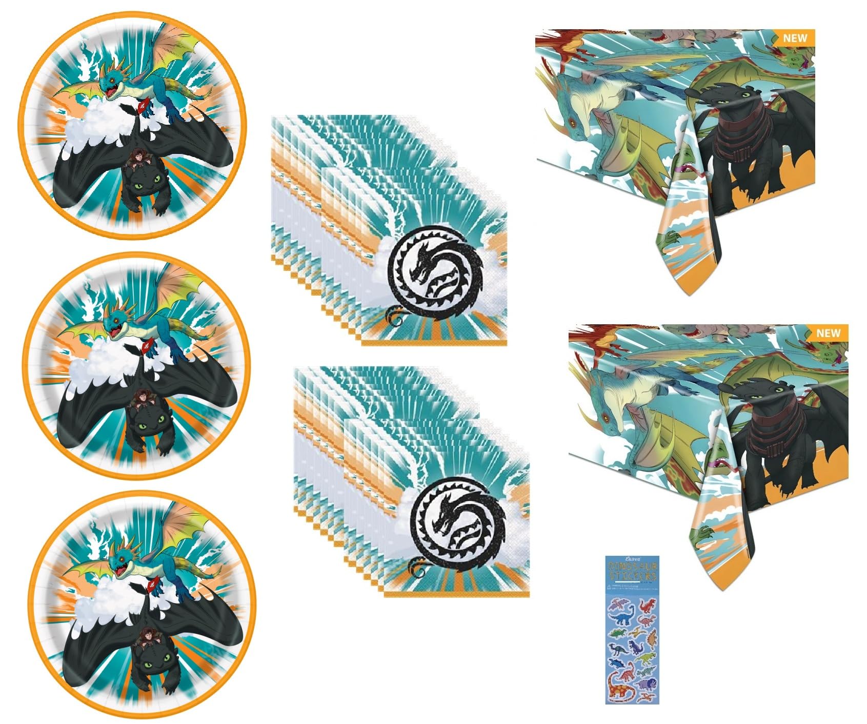 Unique How to Train Your Dragon Birthday Party Supplies Bundle Includes 24 Lunch Plates, 32 Lunch Napkins, 2 Table Covers - Serves 24