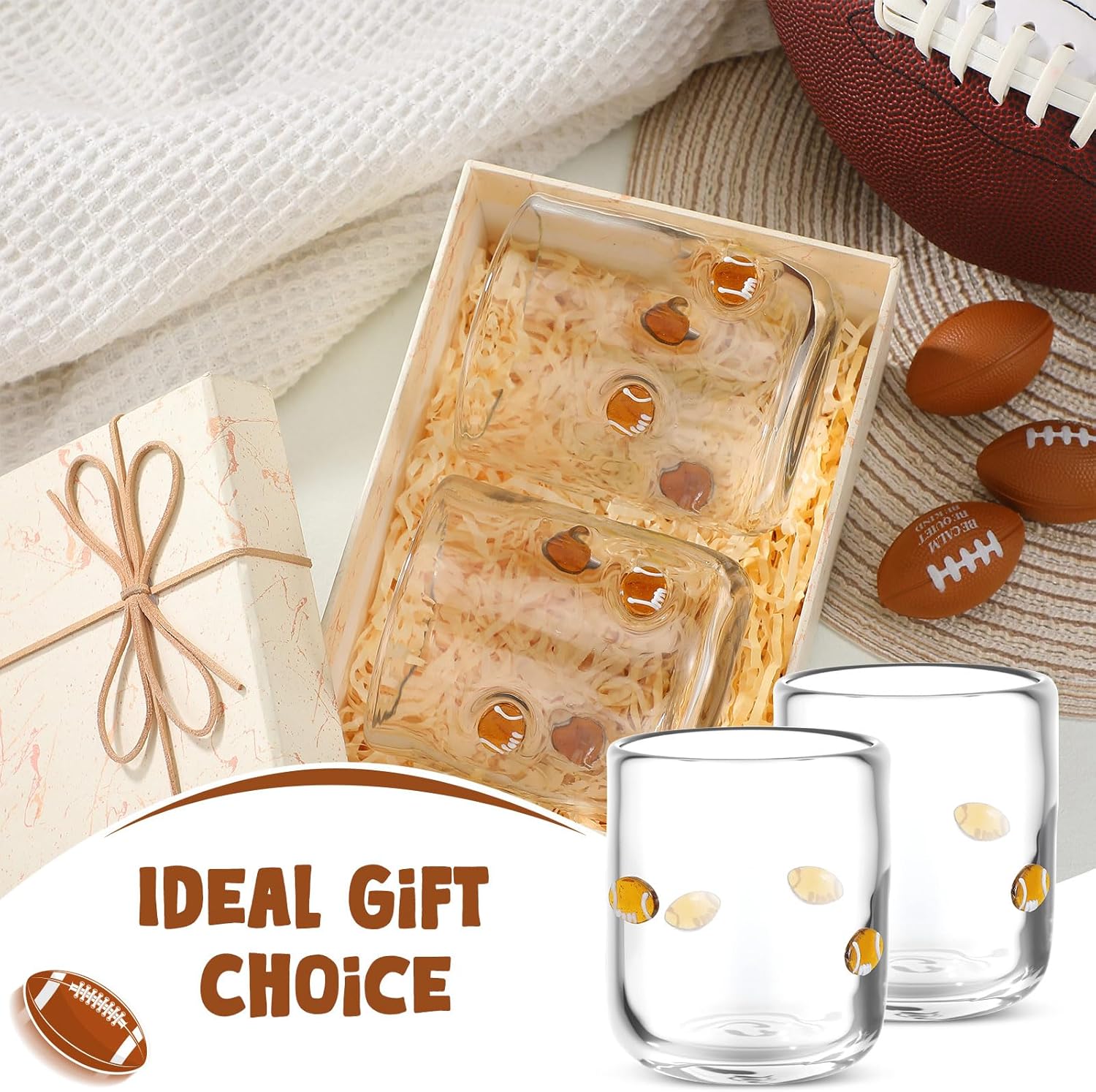 Icon Juice Glasses, 14oz Stemless Wine Drinking Juice Glass Cup for Valentine Party Supplies Gift(2 Pcs,Football) - Image 6