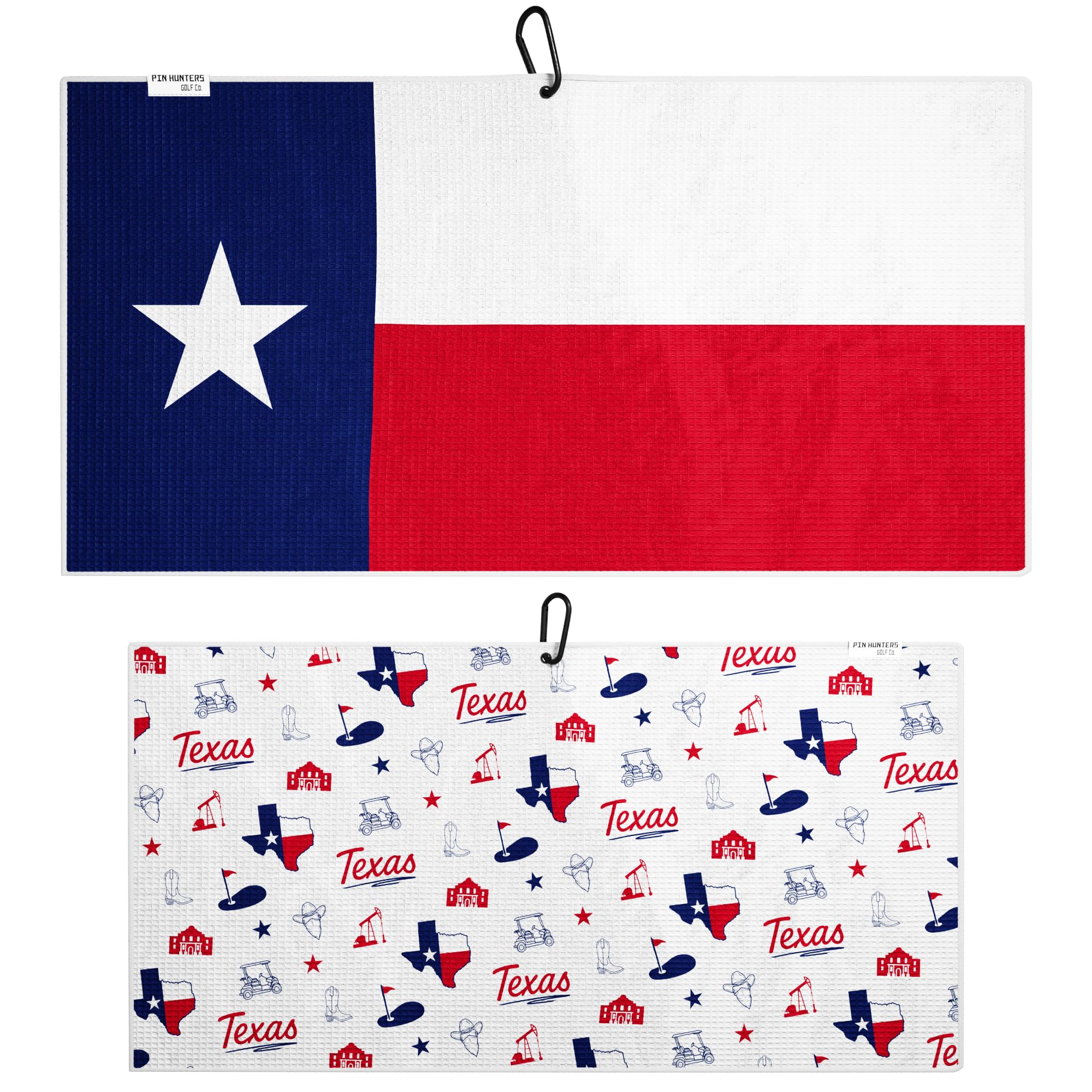 Pin Hunters - Toalla de golf | Toalla de microfibra premium con mosquetón | California, Las Vegas, Minnesota, Estados Unidos | 31 x 15.5 pulgadas (Texas)
