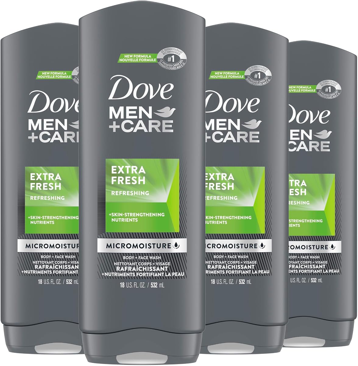 Dove Men+Care Body Wash Extra Fresh 4 unidades para el cuidado de la piel de los hombres Body Wash elimina eficazmente las bacterias mientras nutre tu piel 18 oz