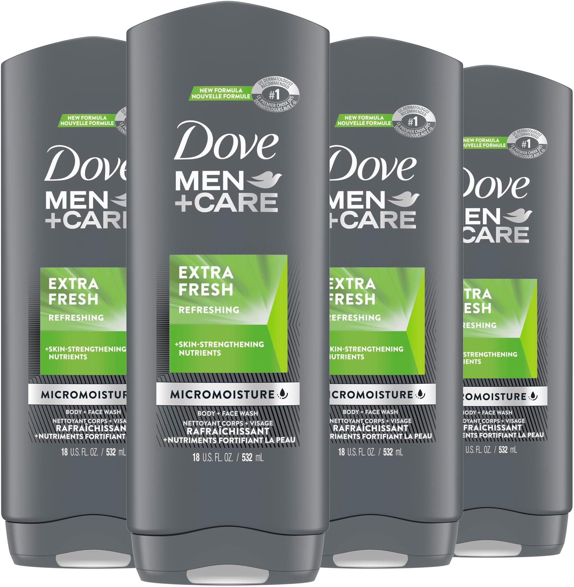 Dove Men+Care Shower Gel for Men, Skin Care Extra Fresh Dermatologist Recommended Shower Gel and Shower Gel, 18.1 fl oz (510 ml), Pack of 4