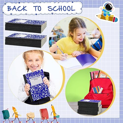 Miniatura 4 de Fainne Paquete de 100 cuadernos de composición A5 a granel con rayas anchas, cuadernos de composición con rayas universitarias, cubiertas de mármol,