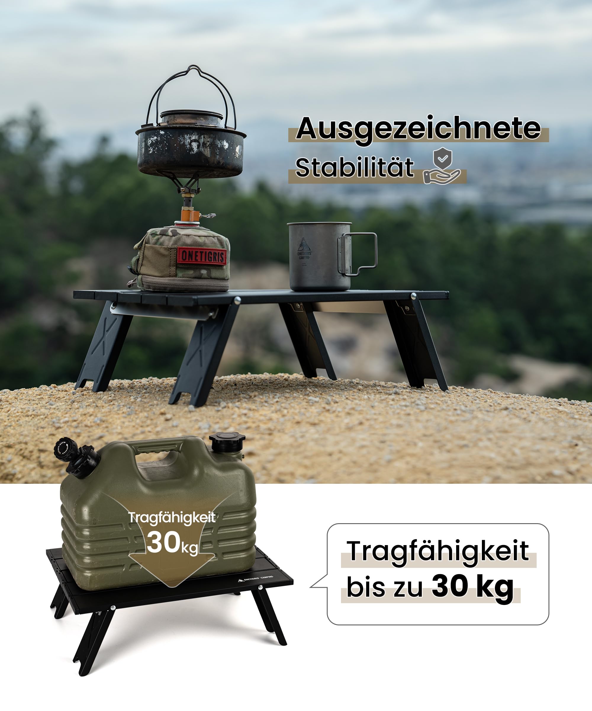OneTigris Składany stół kempingowy, mały, aluminiowy, składany, na kemping, mini, ultralekki, przenośny, nośność do 30 kg, do aktywności na świeżym powietrzu, wędrówek (39,5 x 29 x 12,5 cm)