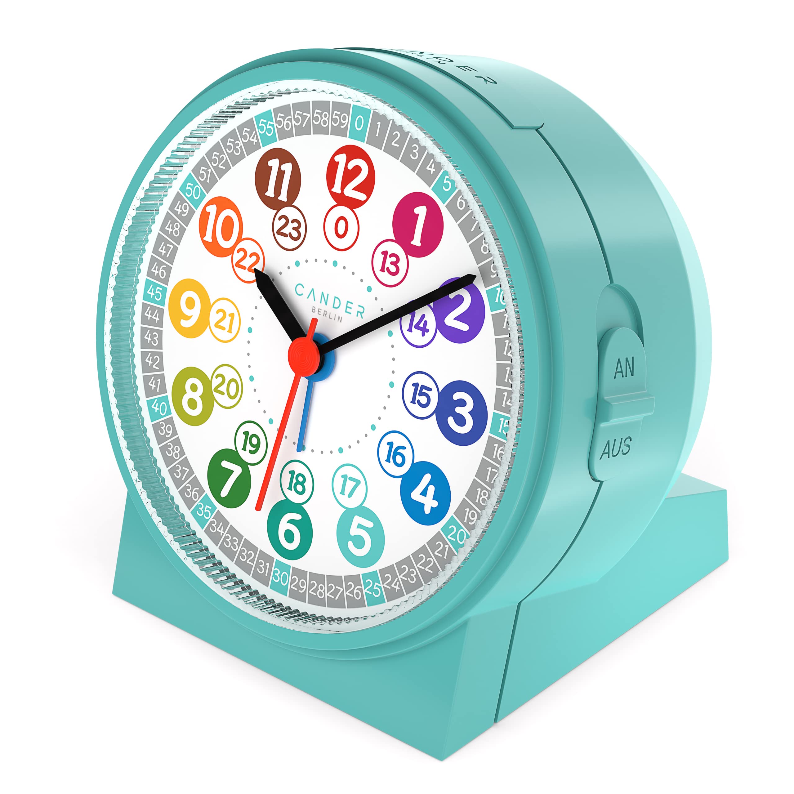 Cander Berlin MNU 1009 T - Despertador infantil silencioso, turquesa, silencioso, luz silenciosa, reloj de mesa, iluminación para habitación infantil, niños y niñas
