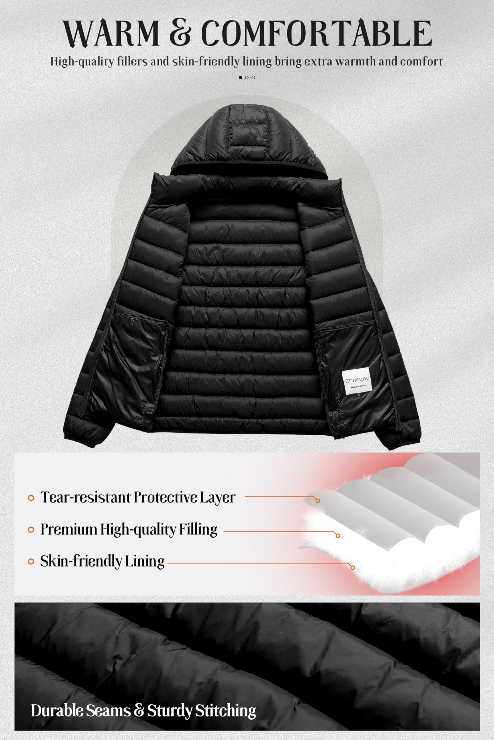Chrisuno Chaqueta ligera acolchada corta para mujer, abrigo de invierno cálido con capucha extraíble