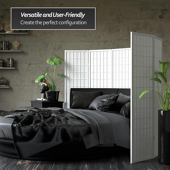 Red Lantern 5 ft. Tall Window Pane Shoji Screen - White - 4 Panels