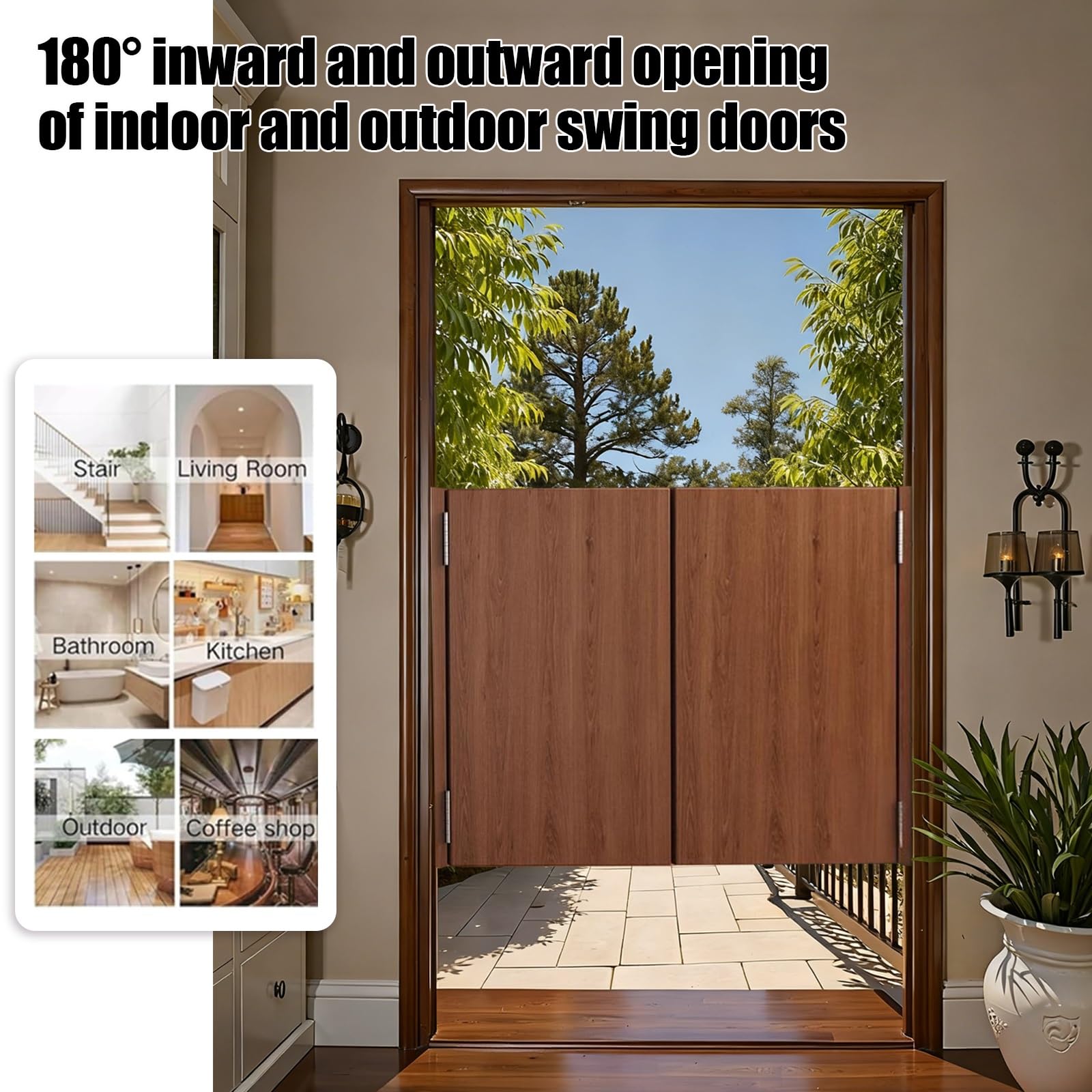Double porte battante intérieure en bois avec fonction de fermeture automatique, idéale pour l'entrée de bar, café et porche, design moderne demi-porte pour séparation et comptoir