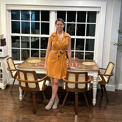 Miniatura 5 de Juego de 2 sillas de comedor de nogal  Sillas de comedor giratorias de ratán con marco de madera curvada con respaldo ergonómico de bastón, brazos