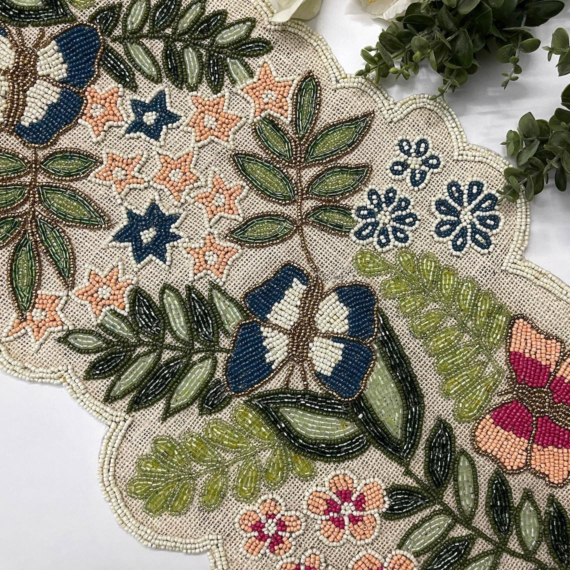 Enliven Handmade Beaded Table Runner, 13x36 Inches Lightweight Decorative Table Runner, Perfect for Dining/Wedding/Party/Everyday Use & Easy to Clean, Elegant Floral Beaded Runner (Multicolor)