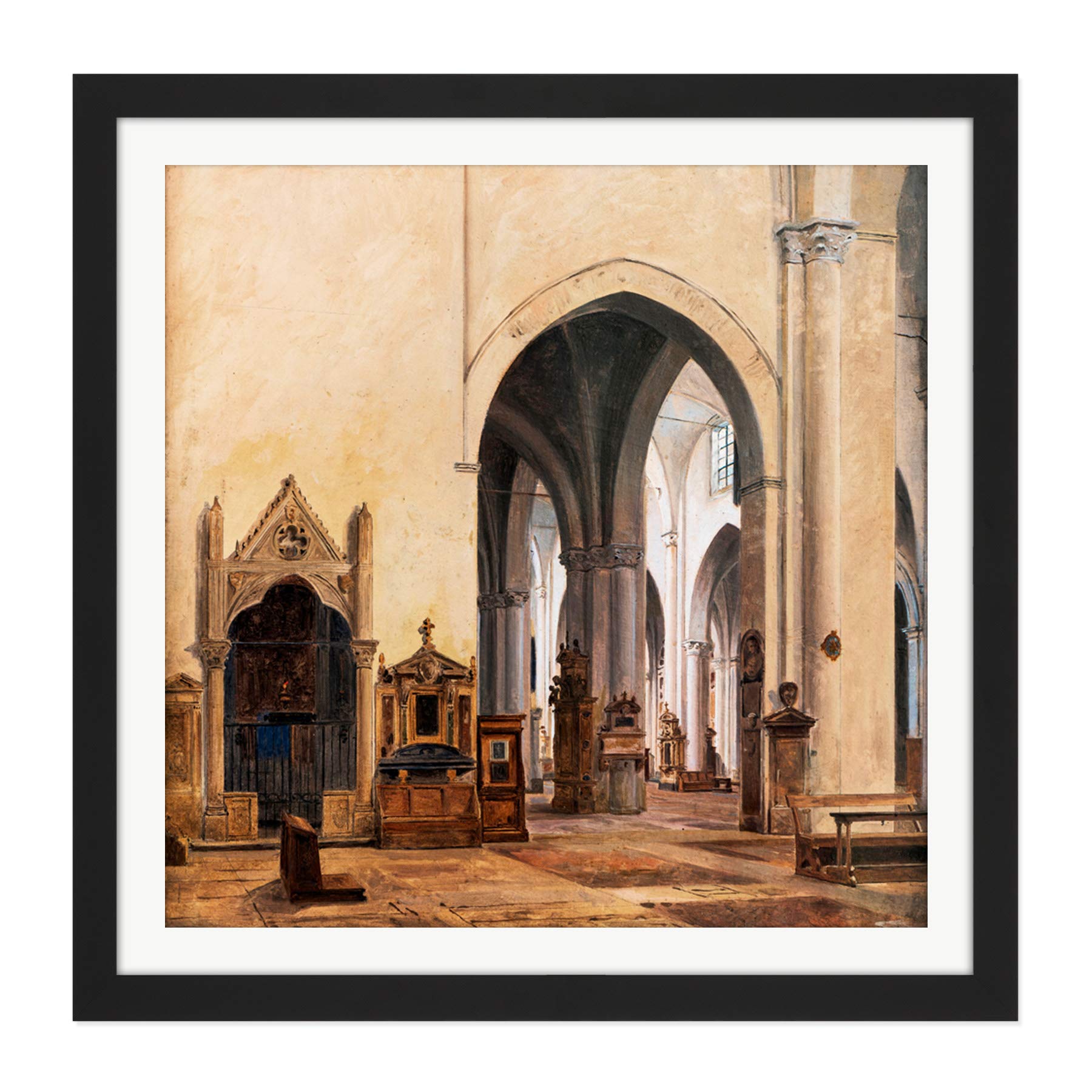 Hansen Interior St Maria Minerva Rome Painting Square Wooden Framed Wall Art Print Picture 16X16 Inch