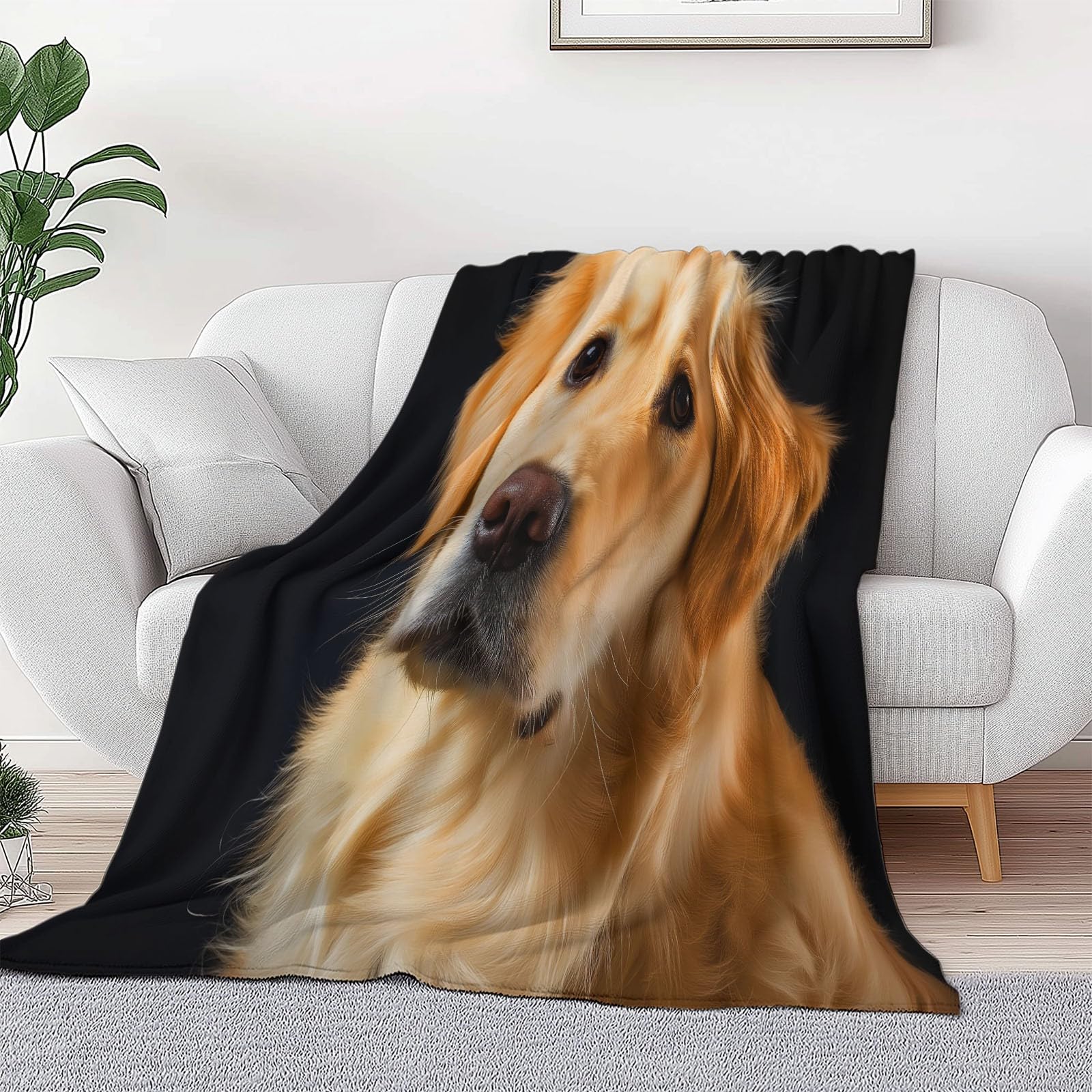 Miękki profesjonalny koc sherpa, 180 x 200 cm, dla dzieci i dorosłych, zwierzę, portret Golden Retriever, flanelowa, hipoalergiczna, ciepła narzuta na łóżko, na krzesło, do salonu, 180 x 200 cm