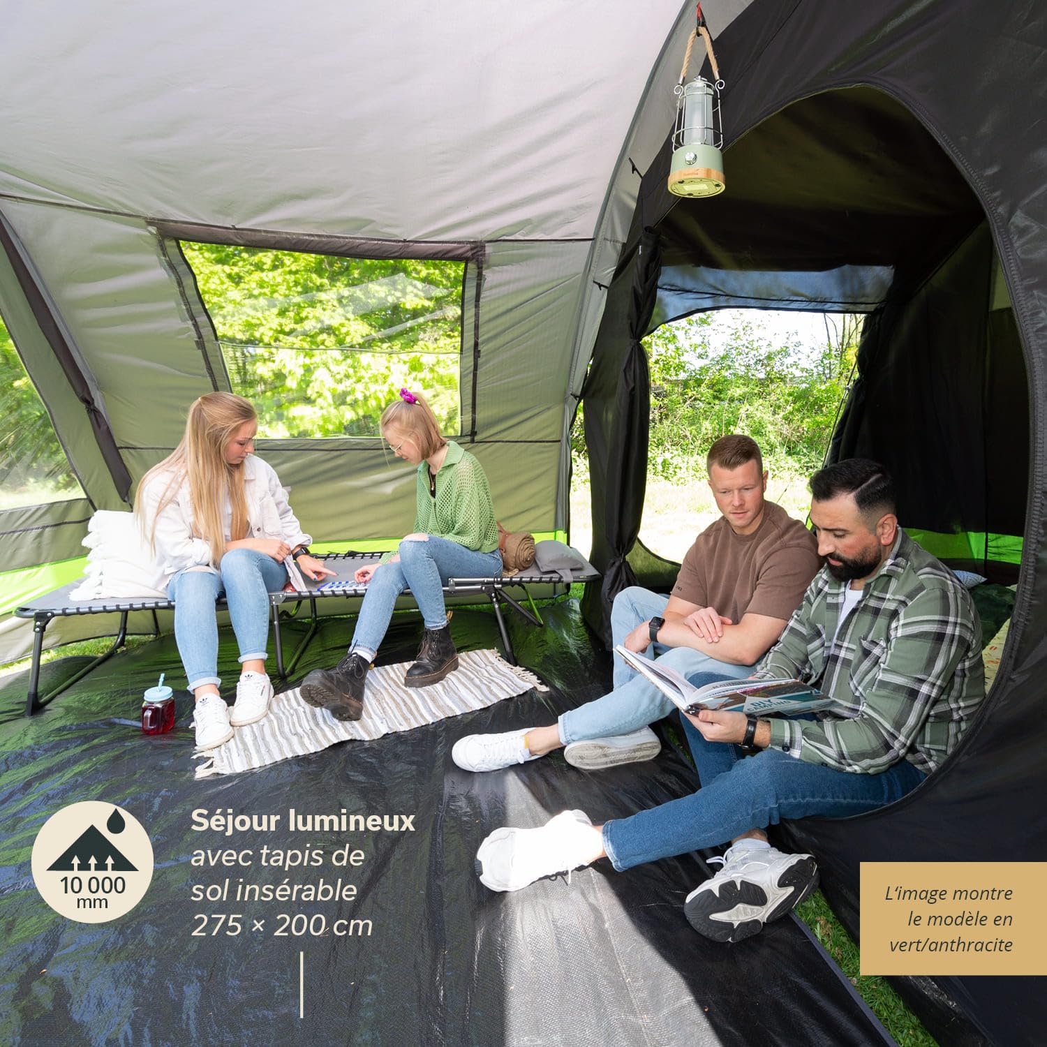 Skandika Kambo Tente Tunnel pour 4 Personnes | Cabine Sombre avec revêtement argenté, Colonne d'eau de 3000 mm, 3 entrées, Store banne, avancée, avec Tapis de Sol | Tente de Camping
