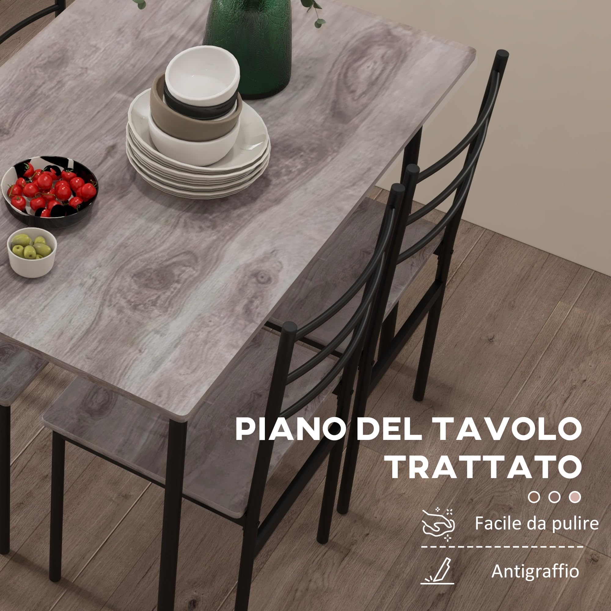 HOMCOM Set Tavolo e Sedie 5 Pezzi Salvaspazio con Tavolo da Cucina Rettangolare 110x70x75 cm e 4 Sedie Moderne 40x43x86 cm, in MDF e Acciaio, Marrone e Nero