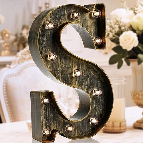 Miniatura 7 de Oycbuzo - Cartel de letras con luces LED doradas y negras, estilo industrial y clásico, para decoración de cafeterías, bodas, fiestas de cumpleaños,